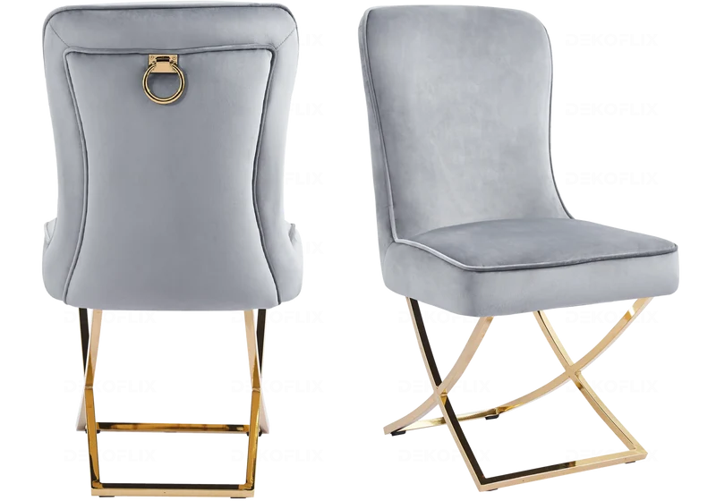 Chaises velours gris doré avec anneau - Ursi x2