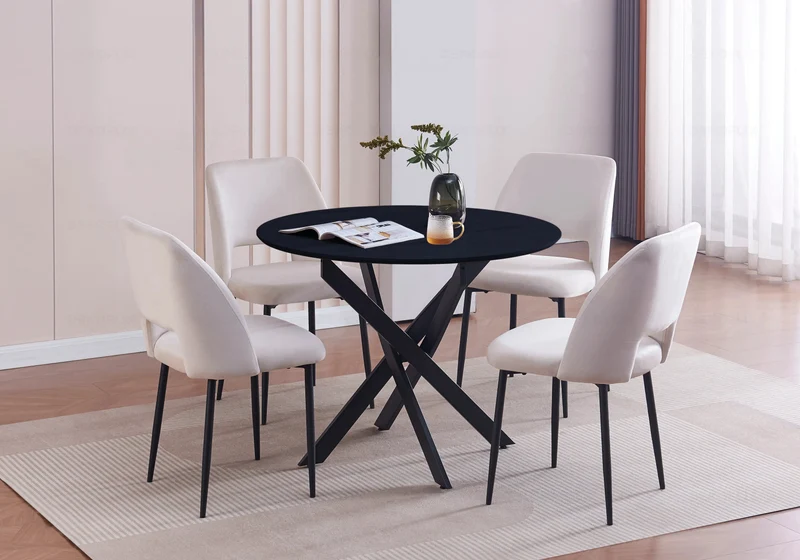 Table ronde et chaises noires beiges - Joy