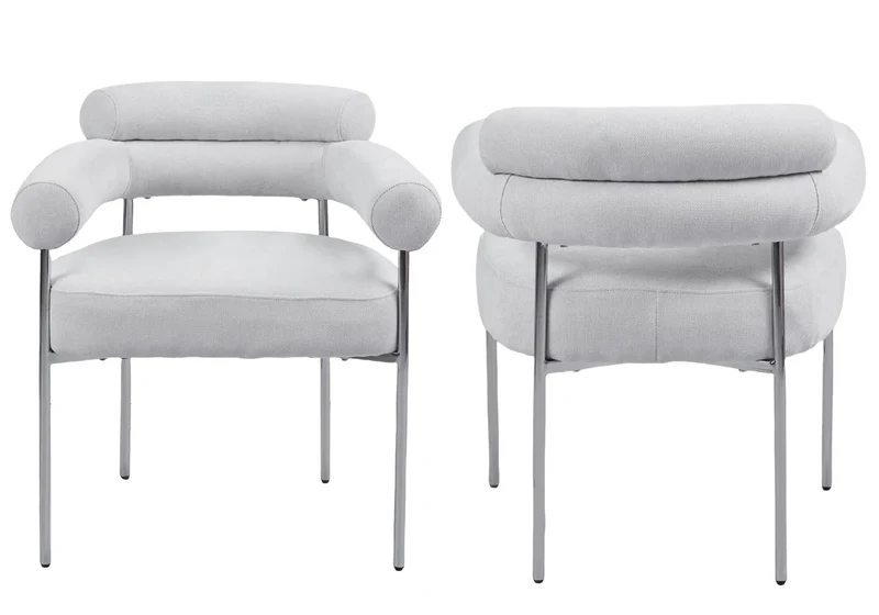 Fauteuil de table bouclée gris pieds argentés - Laya