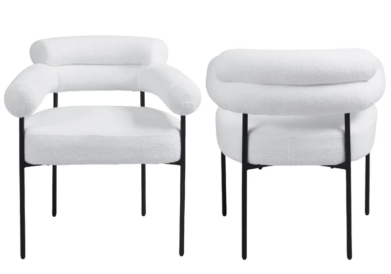 Fauteuil de table bouclée blanc pieds noirs - Laya