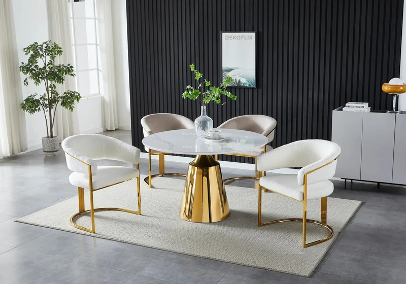 Ensemble Table Marbre et Chaises Moka - Olive