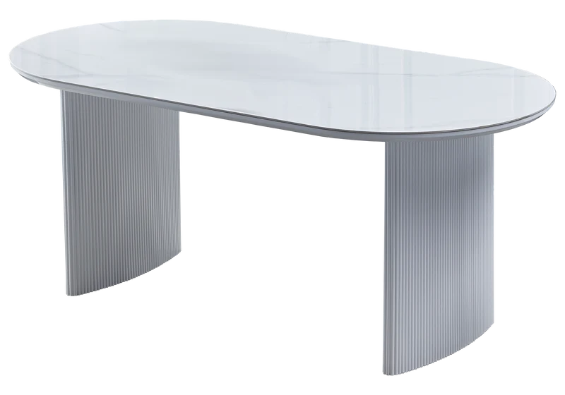 Table à manger ovale marbre blanc cannelé - Kara