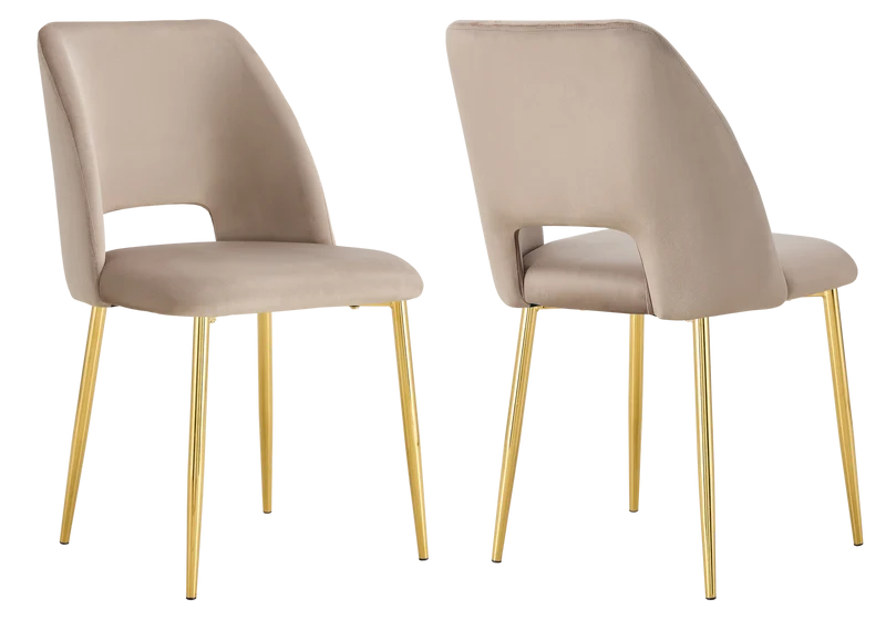 Chaise en velours taupe avec dossier ouvert - Leoni x4