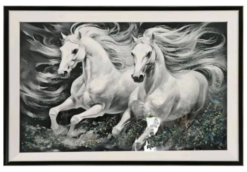 Tableau chevaux blancs éclats cristaux - Stallion