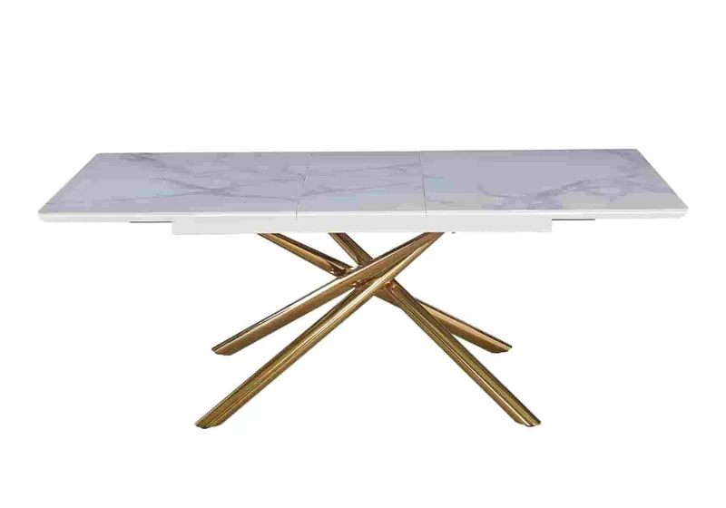 Table extensible céramique dorée marbre blanc - Patsy
