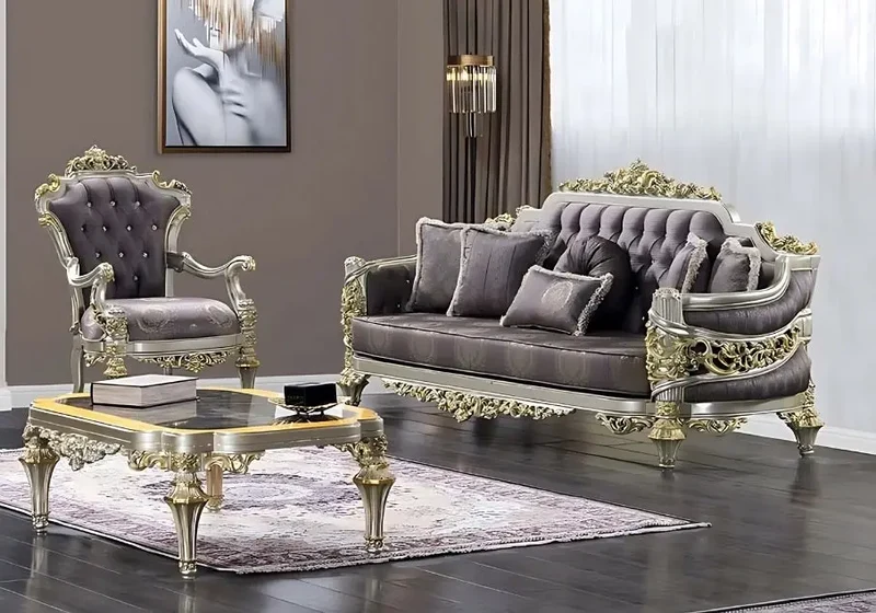 Ensemble canapé baroque violet INCI