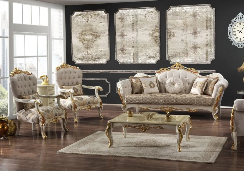 Ensemble canapé baroque beige VENUS