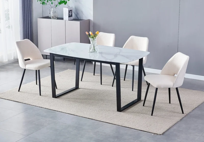Ensemble table chaise noire marbre blanc - Lyly