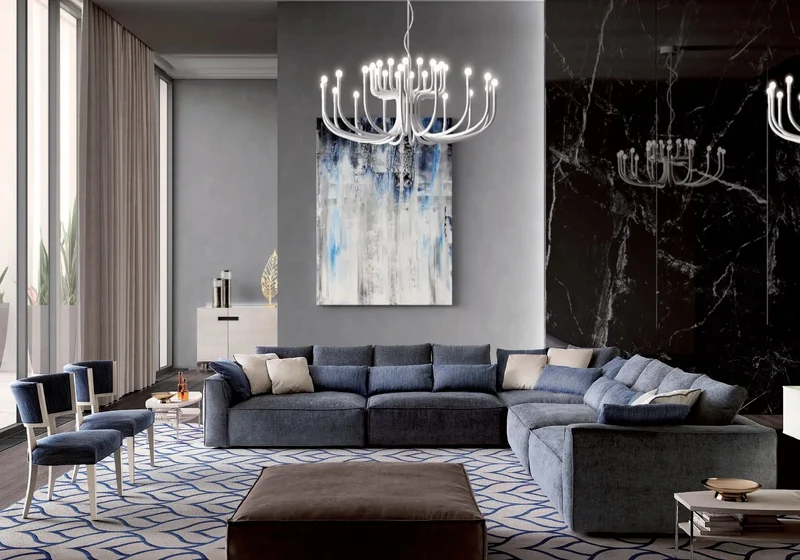 Canapé d'angle moderne bleu marine NAURA