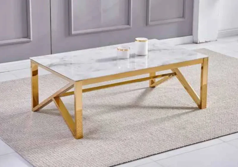Table basse dorée marbre beige - Moly
