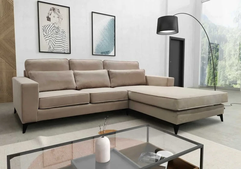 Canapé angle velours beige - Saly