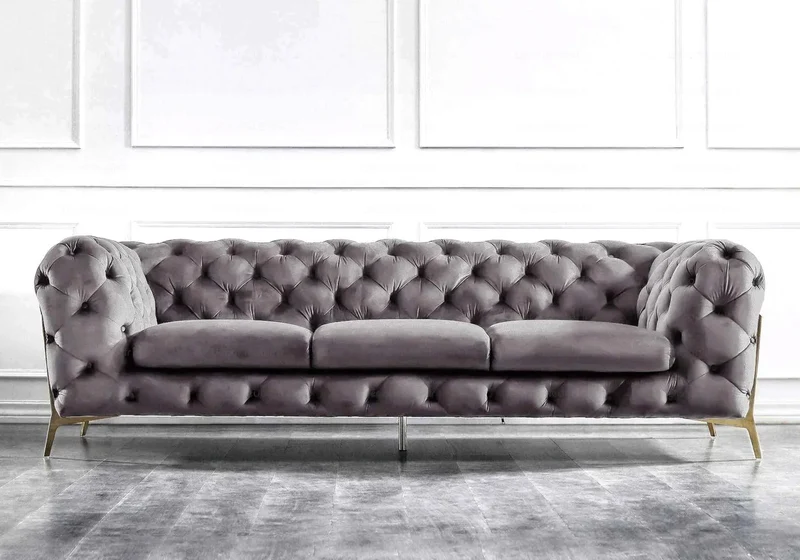 Canapés 3+2+1 chesterfield gris PACO