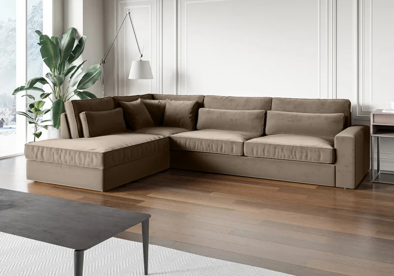 Canapé angle velours taupe - Ena