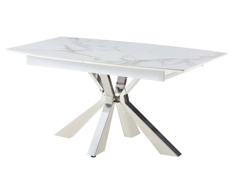 Table extensible céramique chromé marbre blanc - Urso