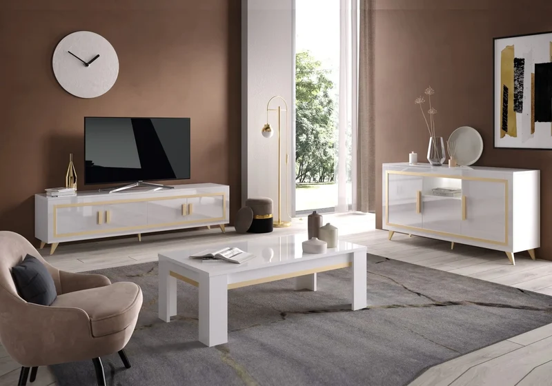 Meuble de salon blanc laqué led GOLD