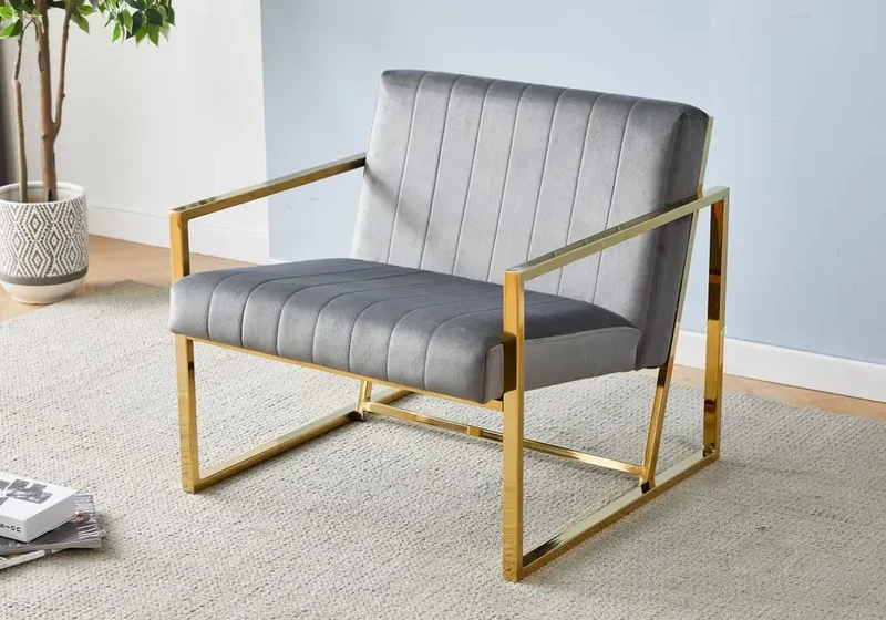 Fauteuil doré velours gris - Geva