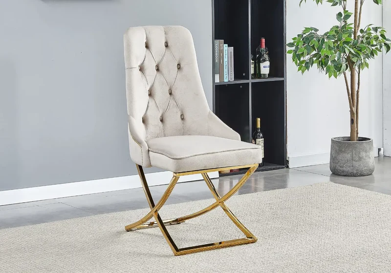 Chaises en velours taupe et tête de lion dorée - Glade x4