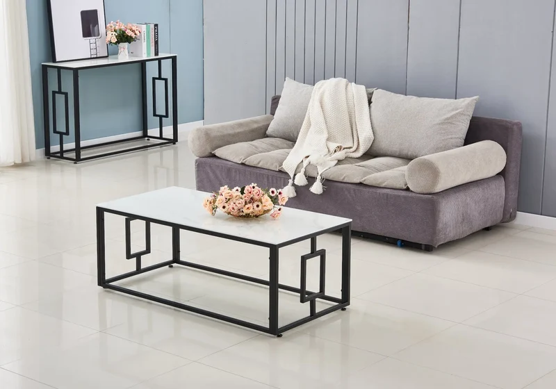 Table basse noire marbre blanc - Glory