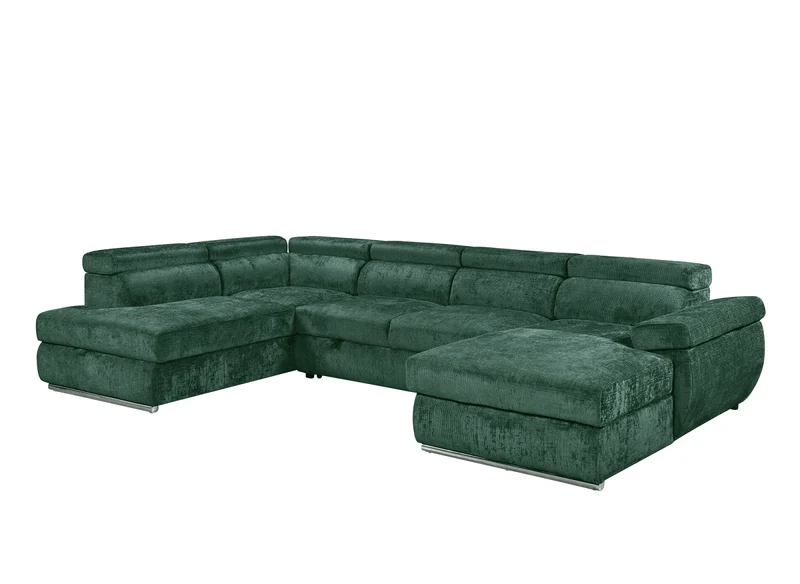 Canapé panoramique convertible avec coffre en velours chiné vert olive MARIANO- Angle droit
