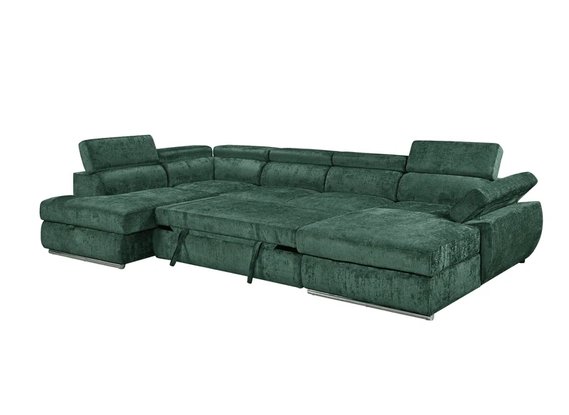 Canapé panoramique convertible avec coffre en velours chiné vert olive MARIANO- Angle droit