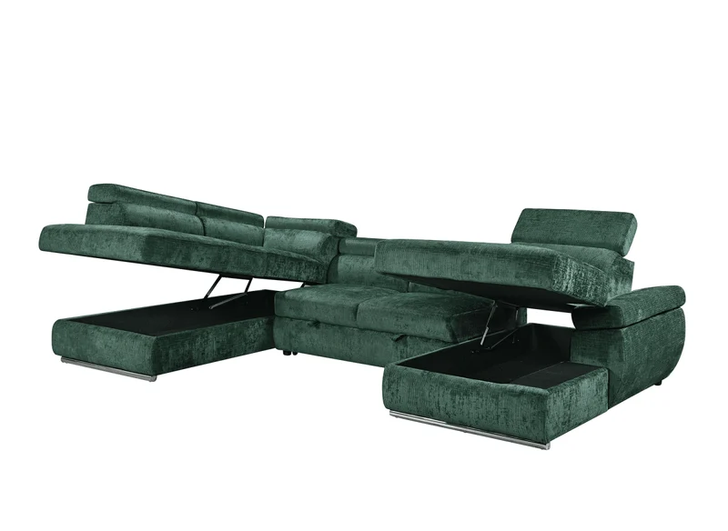 Canapé panoramique convertible avec coffre en velours chiné vert olive MARIANO- Angle droit
