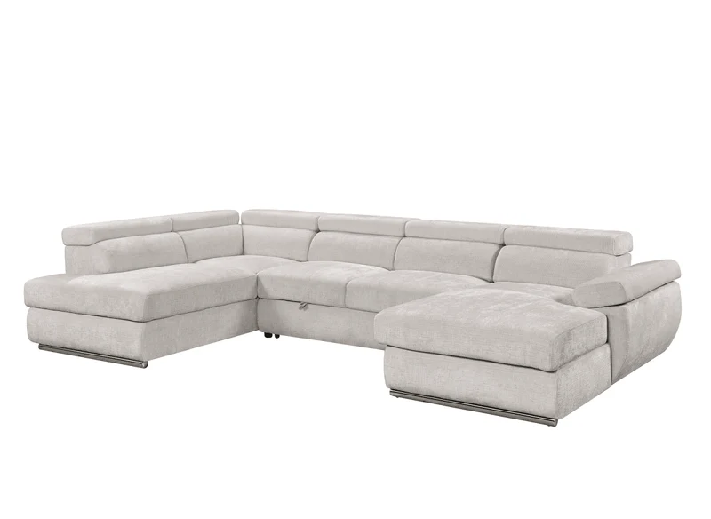 Canapé panoramique convertible avec coffre en velours chiné beige MARIANO- Angle droit