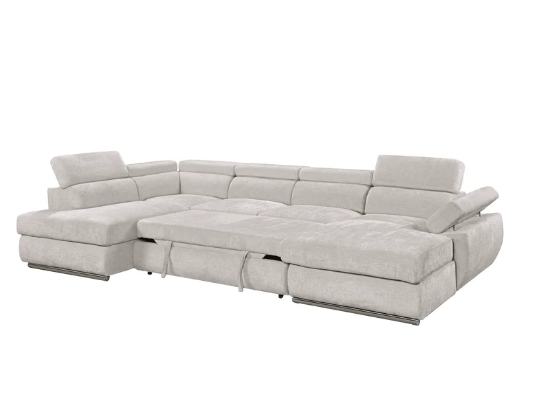 Canapé panoramique convertible avec coffre en velours chiné beige MARIANO- Angle droit