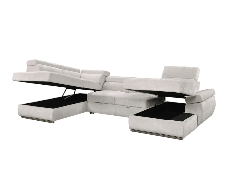 Canapé panoramique convertible avec coffre en velours chiné beige MARIANO- Angle droit