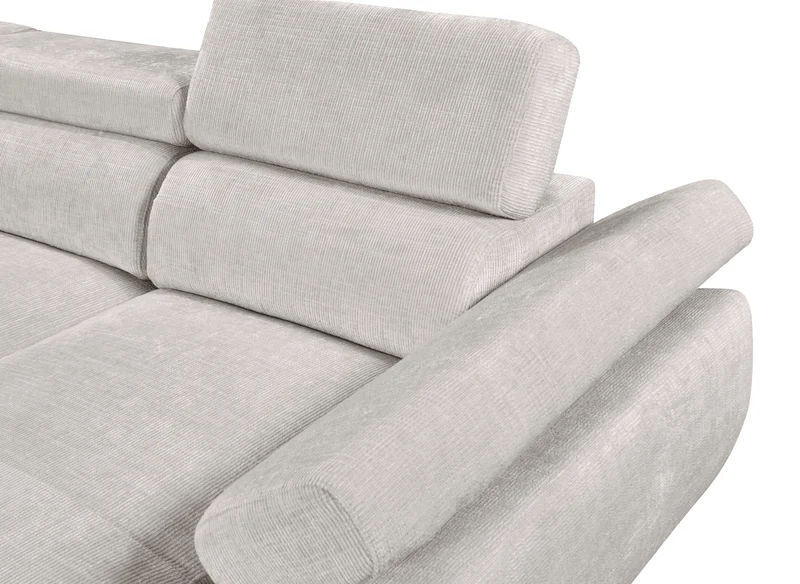 Canapé panoramique convertible avec coffre en velours chiné beige MARIANO- Angle droit