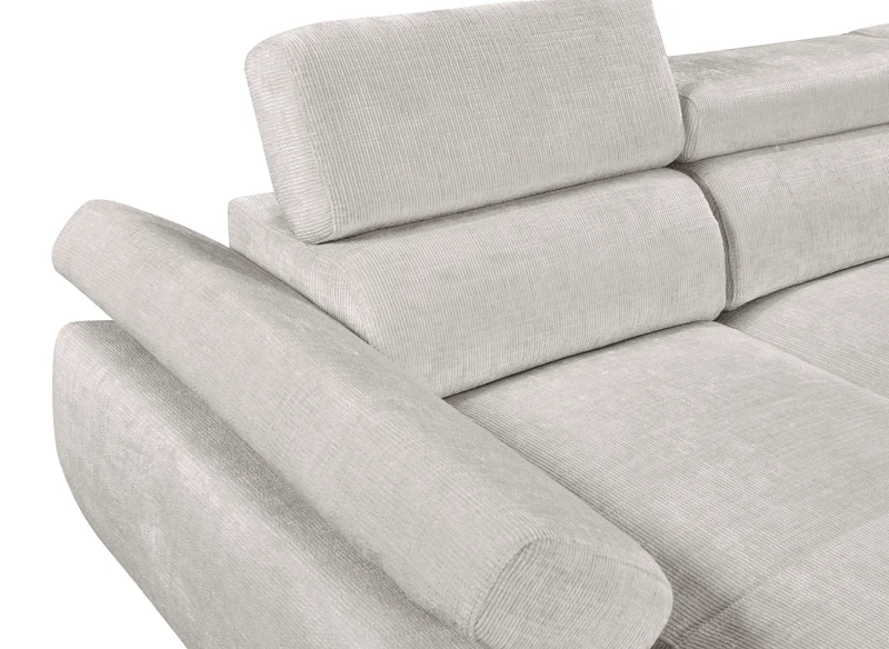 Canapé panoramique convertible avec coffre en velours chiné beige MARIANO- Angle gauche