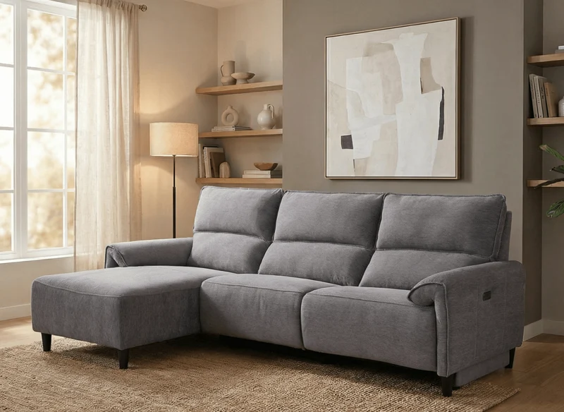 Canapé d’angle relax électrique en tissu gris foncé LUDMILA - Angle gauche