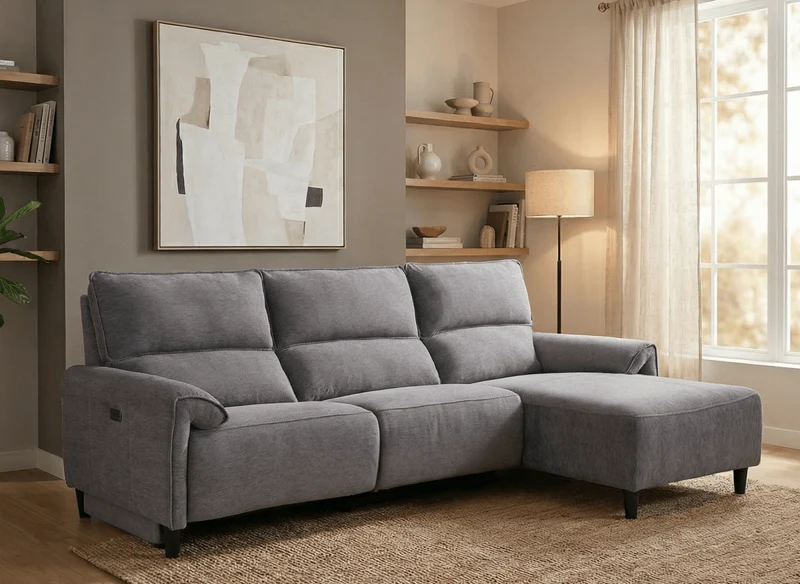 Canapé d’angle relax électrique en tissu gris foncé LUDMILA - Angle droit