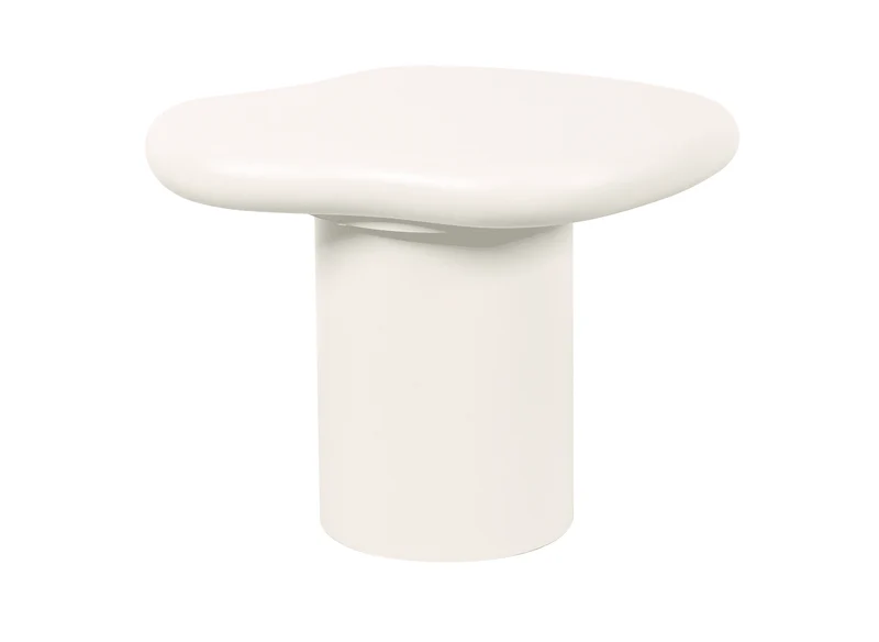 Table basse ronde en béton brossé blanc plateau asymétrique ZELINE