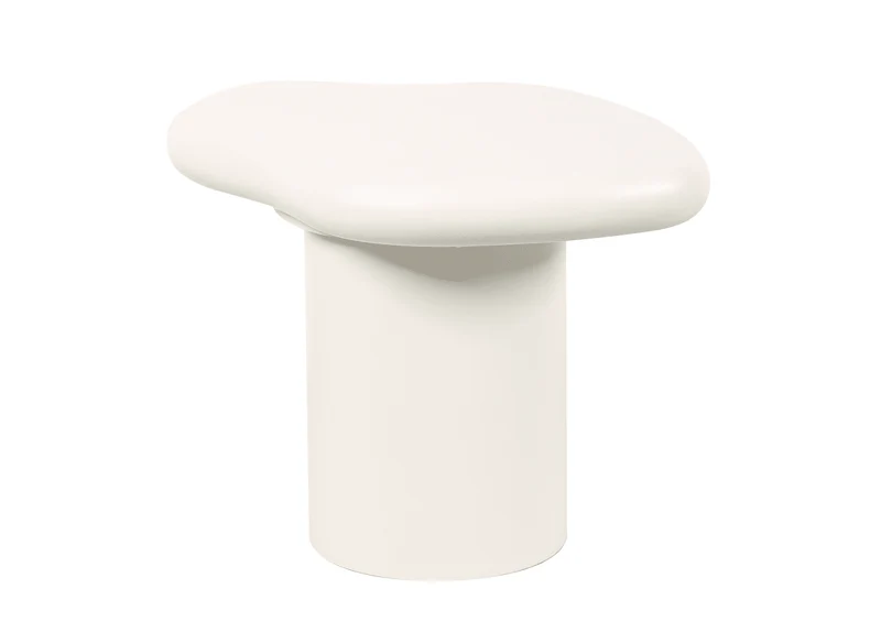 Table basse ronde en béton brossé blanc plateau asymétrique ZELINE