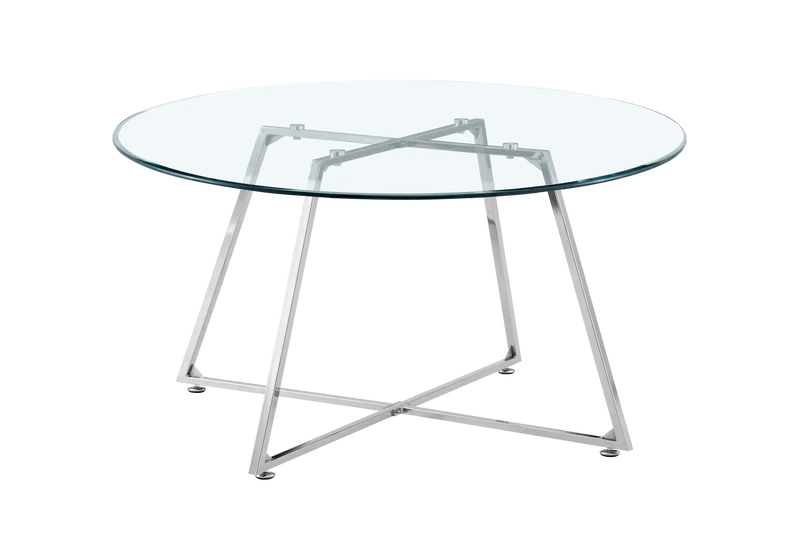 Table basse ronde verre trempé pieds argent - Gina