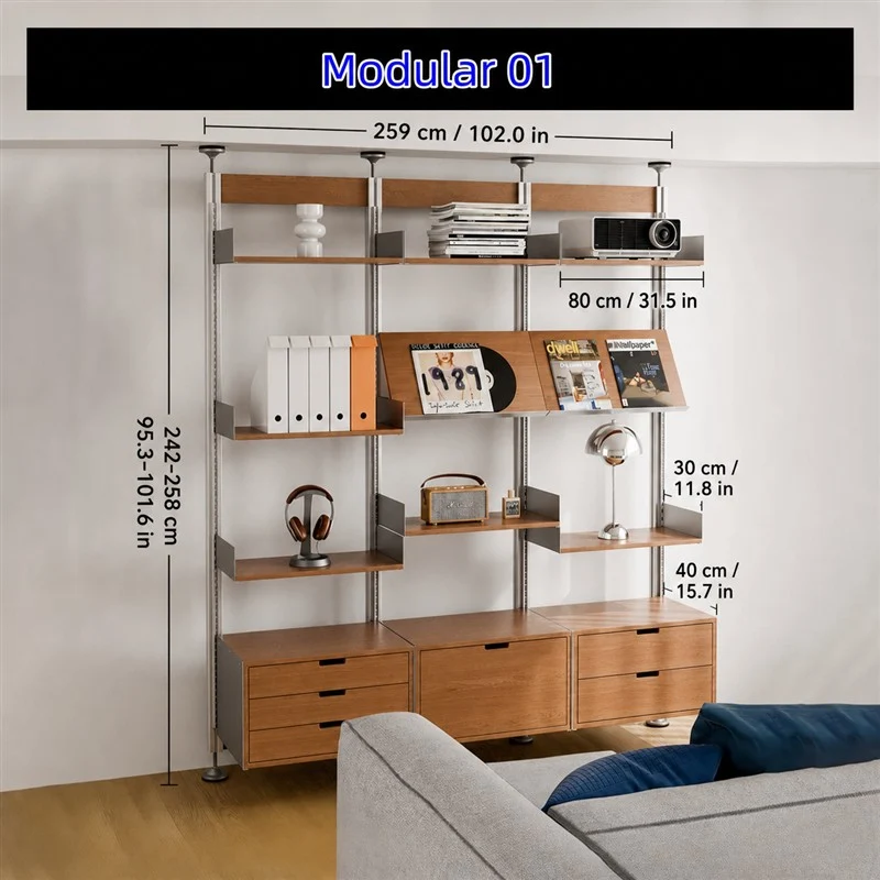 Système d'étagères modulaires sans perçage, du sol au plafond, 80