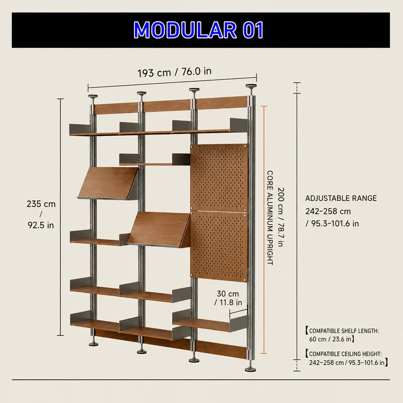 Système d'étagères modulaires sans perçage, du sol au plafond, 60