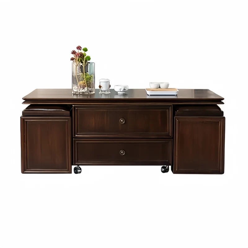 Table basse relevable 3 en 1 en bois massif style rétro nordique avec roulettes universelles