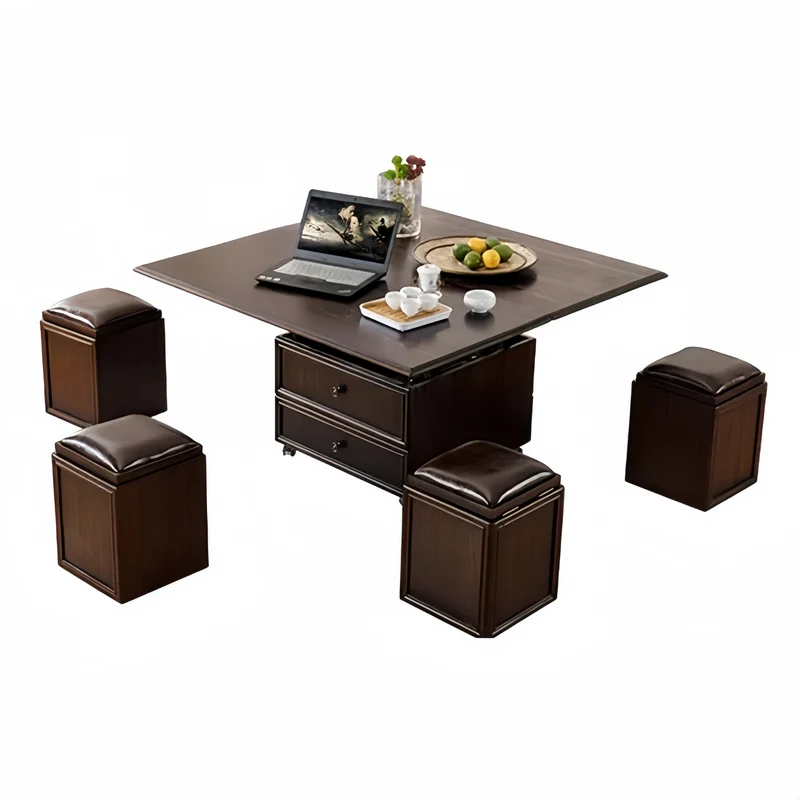 Table basse relevable 3 en 1 en bois massif style rétro nordique avec roulettes universelles