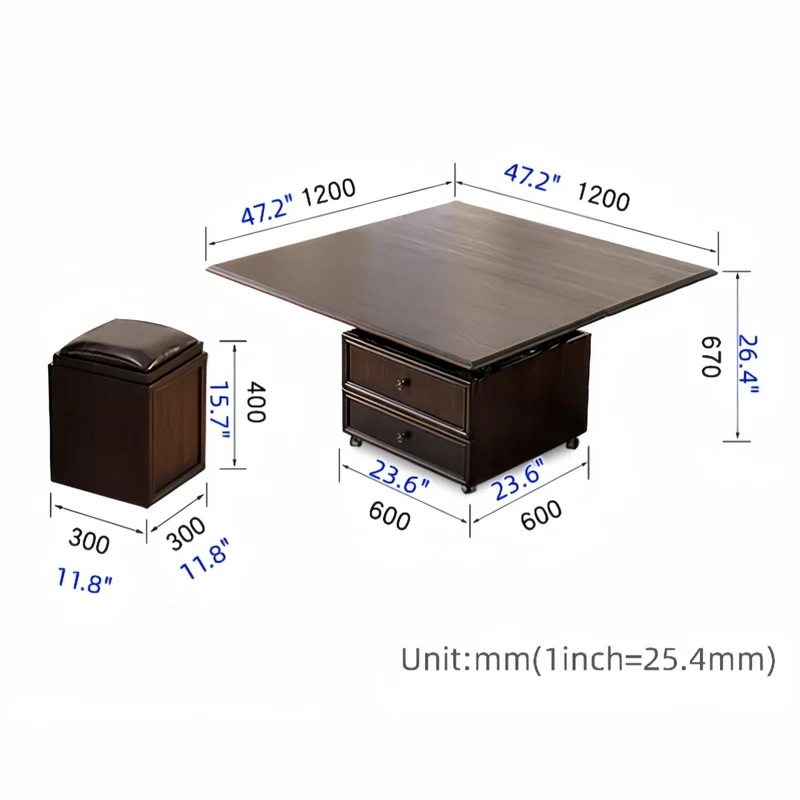 Table basse relevable 3 en 1 en bois massif style rétro nordique avec roulettes universelles