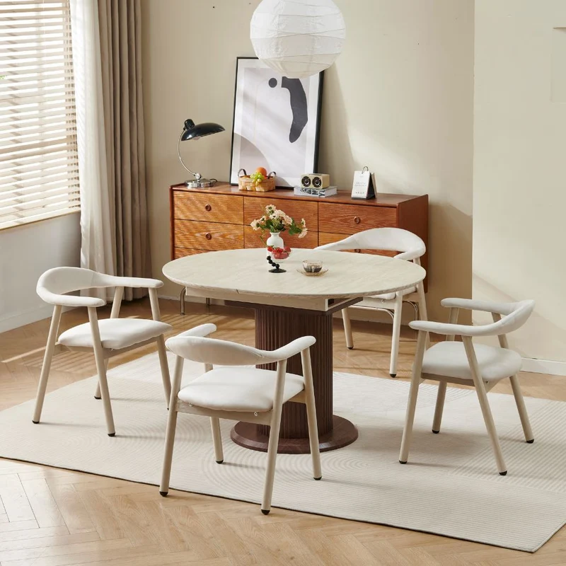 Table à manger extensible Sofia 125/165 cm – Céramique travertin & pied noyer