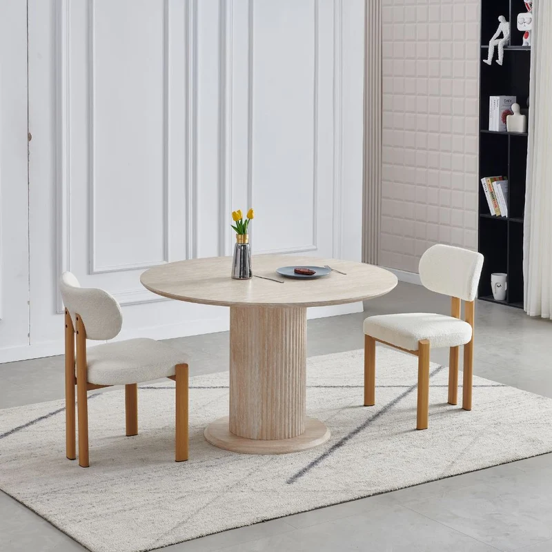 Table à Manger Axel – Ronde – Plateau Effet Travertin – Ø100 ou Ø120 cm