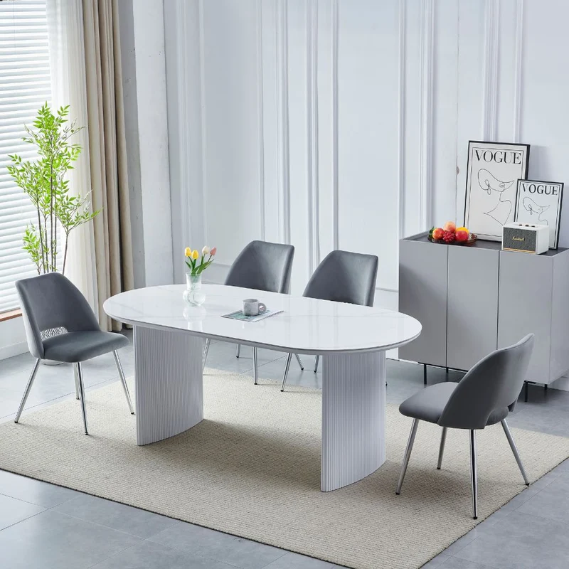 Table à Manger Joséphine – Plateau Céramique Blanc Anti-Rayure – 180 ou 200 cm