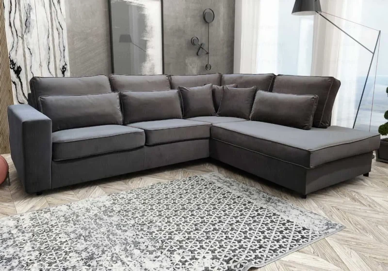 Canapé angle velours gris vintage - Lea