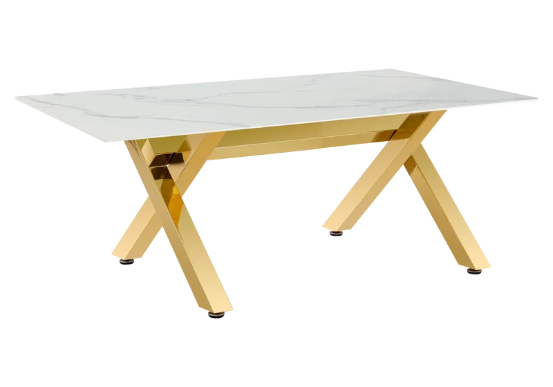 Table basse marbre blanc pieds X dorés - Cross