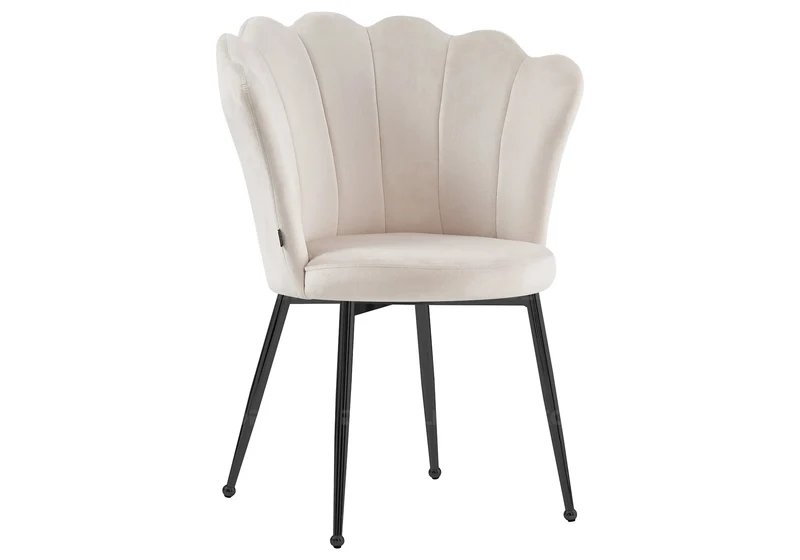 Chaise de table coquillage velours beige pieds noir - Nymea x2