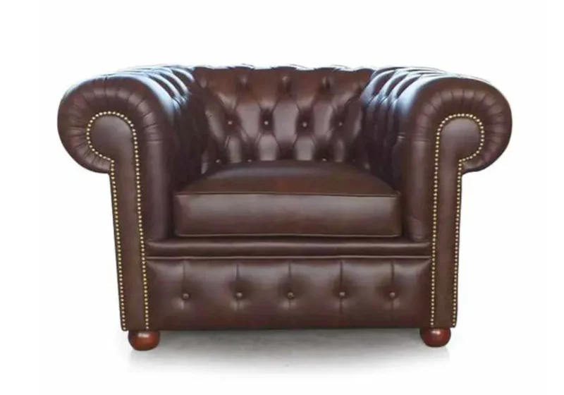 Fauteuil club vintage en cuir marron - Chesterfield