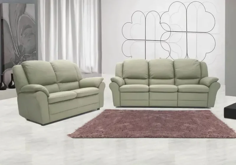 Canapé droit relax en cuir gris clair moderne - Colos