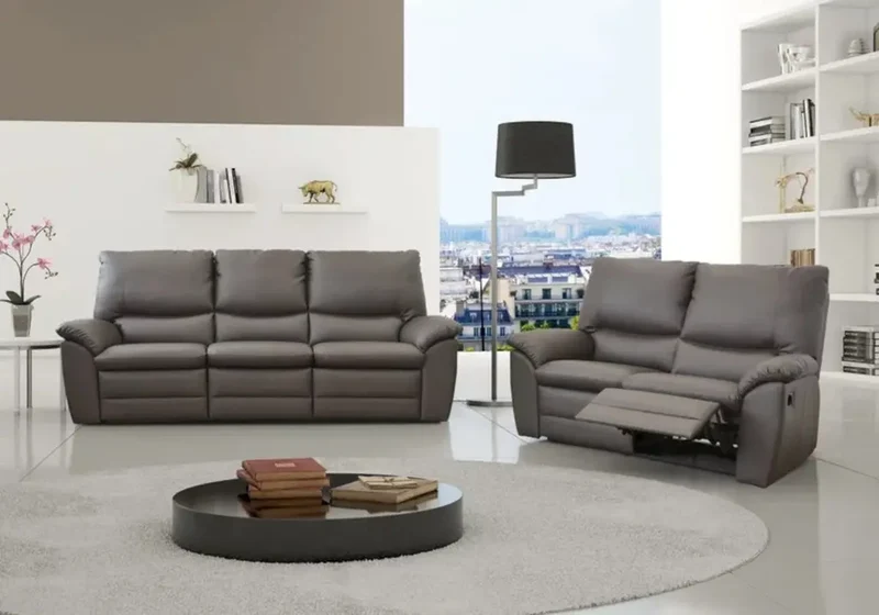 Canapé droit relax en cuir gris anthracite - Carl