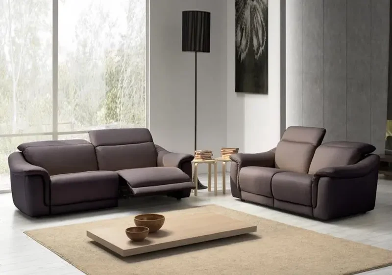 Canapé relax droit modulable en cuir marron - Carla